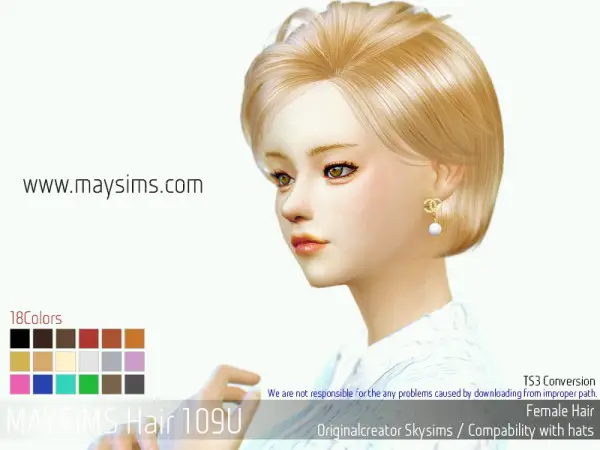 MAY Sims: May Hair 109 retextured for Sims 4