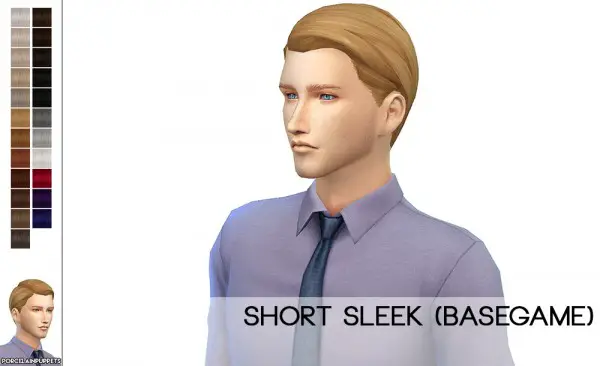 Porcelain Warehouse: Short Sleek + Hiders hair retextured for Sims 4