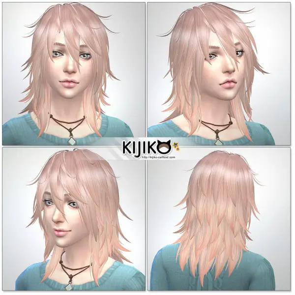 Kijiko Sims: Pink & Fluffy long hair version for her for Sims 4