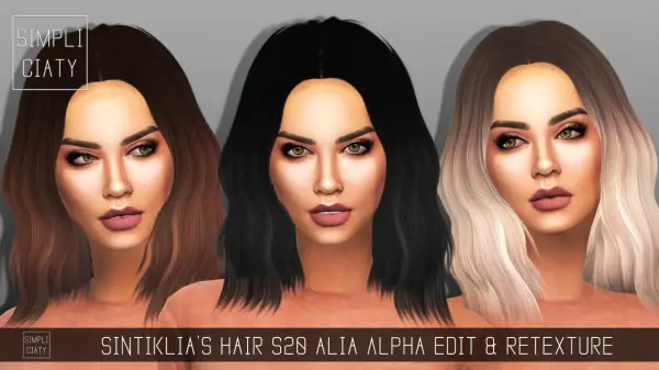 Simpliciaty: Sintiklia’s 20 Alia hair retextured for Sims 4