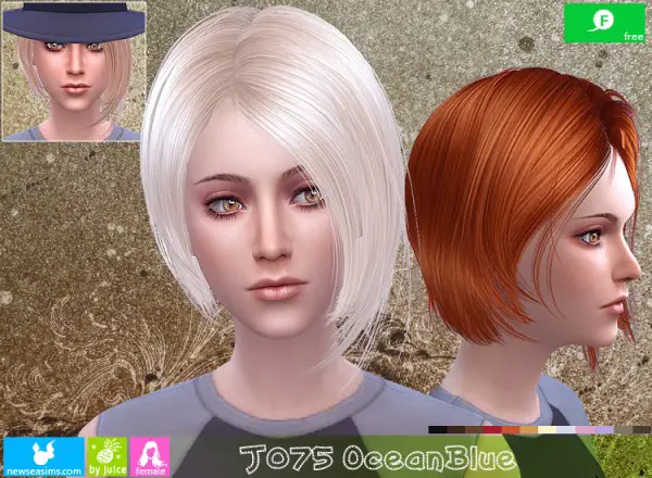 NewSea: J075 Ocean Blue hair for Sims 4