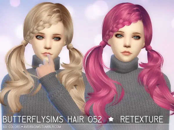 Aveira Sims 4: Butterfly`s 052 hair retextured for Sims 4