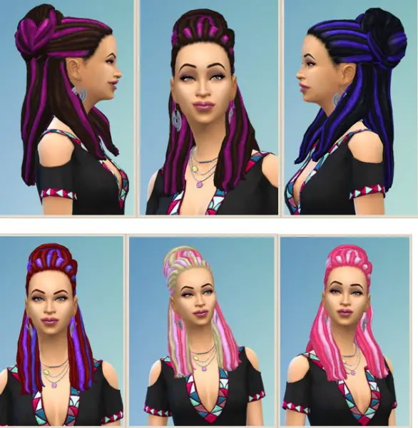 Birksches sims blog: Dread Knot colored hair for her for Sims 4