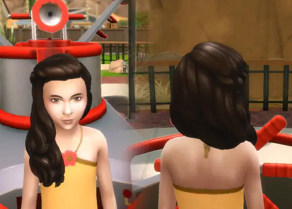 Mystufforigin: Long Braid Curled hair for Girls for Sims 4