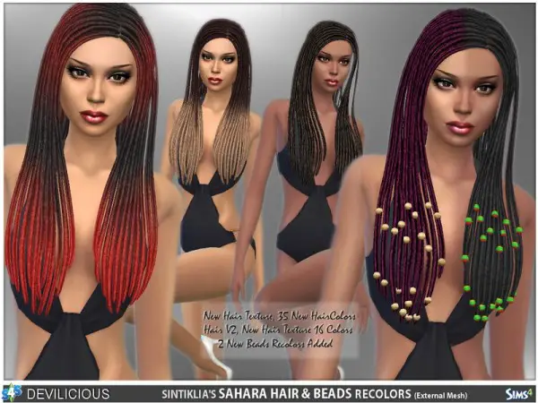The Sims Resource: Sintiklias Sahara Hair & Beads for Sims 4