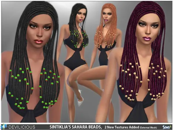 The Sims Resource: Sintiklias Sahara Hair & Beads for Sims 4