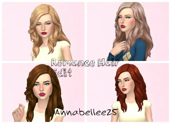 Simsworkshop: Romance hair edit by Annabellee25 for Sims 4