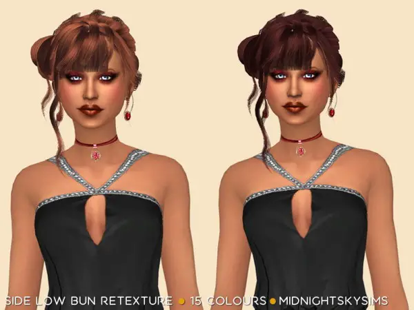 Simsworkshop: Side Low Bun retexture hair by midnightskysims for Sims 4