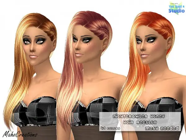 The Sims Resource: Nightcrawler`s Honey Hair Recolorred by MahoCreations for Sims 4