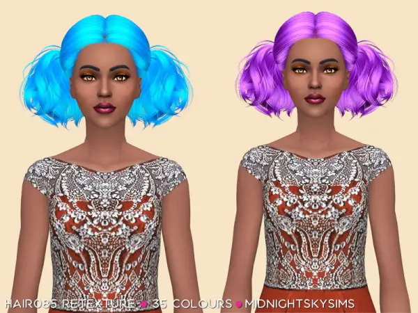 Simsworkshop: Hair 085 Retexture unnatural colors by midnightskysims for Sims 4