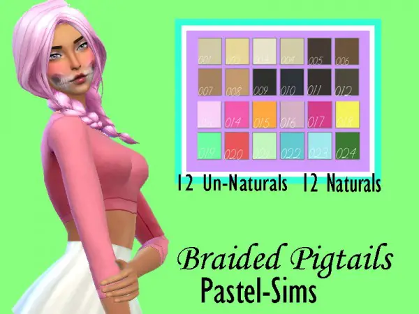 The Sims Resource: Braided Pigtails hair for Sims 4