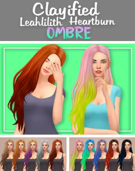 Butterscotchsims: Leahlillith`s Heartburn hair ombre clayified for Sims 4
