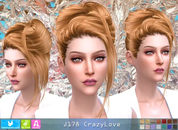 NewSea: J178 Crazy Love hair for Sims 4
