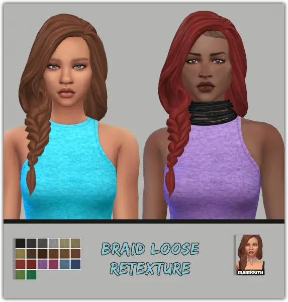 Simsworkshop: Braid Loose Ethnic hair retextured by maimouth for Sims 4