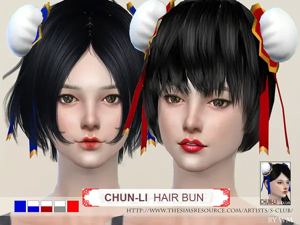 The Sims Resource: Chunli hair bun by S Club for Sims 4