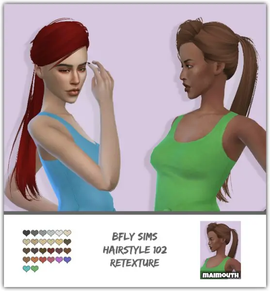 Simsworkshop: Bfly`s Hair 102 Retexture for Sims 4