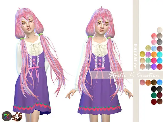 Studio K Creation: Animate hair 66   Anzu for kids for Sims 4