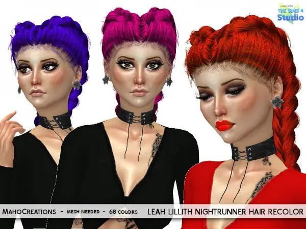 The Sims Resource: LeahLillith`s Nightrunner hair recolored by MahoCreations for Sims 4