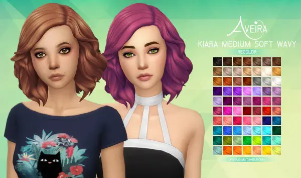 Aveira Sims 4: Kiara`s Medium Soft Wavy hair recolored for Sims 4