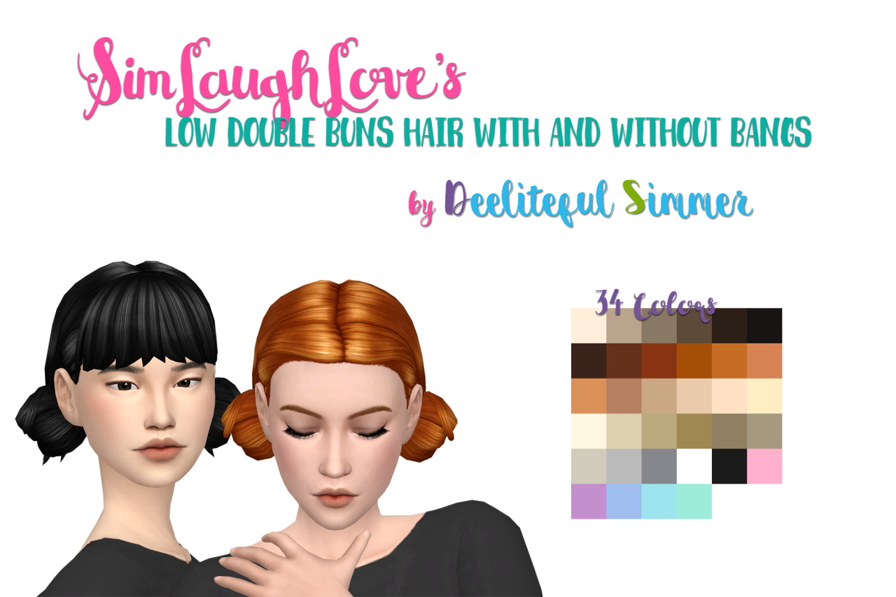 Deelitefulsimmer Low Double Bun Hair With And Without Bangs Sims 4 Hairs 5116