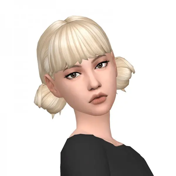 Deelitefulsimmer: Low double bun hair with and without bangs for Sims 4