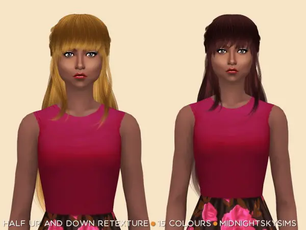 The Sims Resource: Half Up And Down natural hair retextured by midnightskysims for Sims 4
