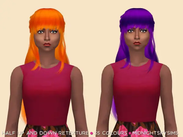 Simsworkshop: Half Up And Down unnatural hair retextured by midnightskysims for Sims 4
