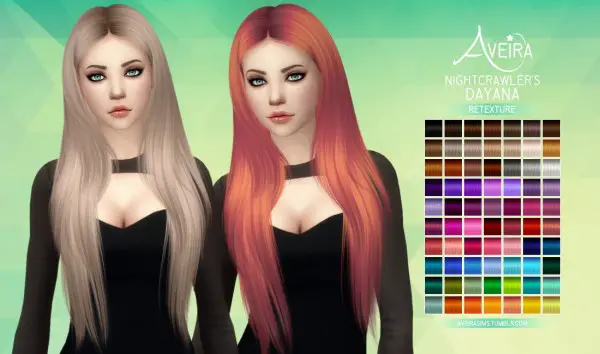 Aveira Sims 4: Nightcrawler’s Dayana hair retextured for Sims 4