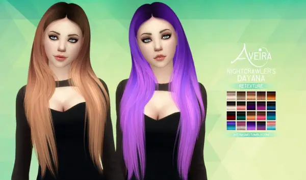 Aveira Sims 4: Nightcrawler’s Dayana hair retextured for Sims 4