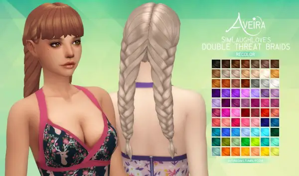 Aveira Sims 4: SimLaughLove’s Double Threat Braids hair recolor for Sims 4