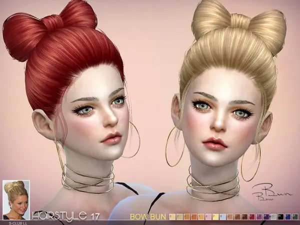 The Sims Resource: Bow Bun n17 hair by S Club for Sims 4