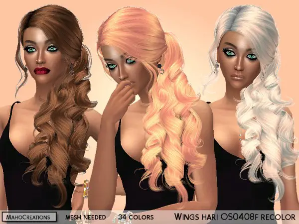 The Sims Resource: Wings Hair OS0408F Recolored by MahoCreations for Sims 4