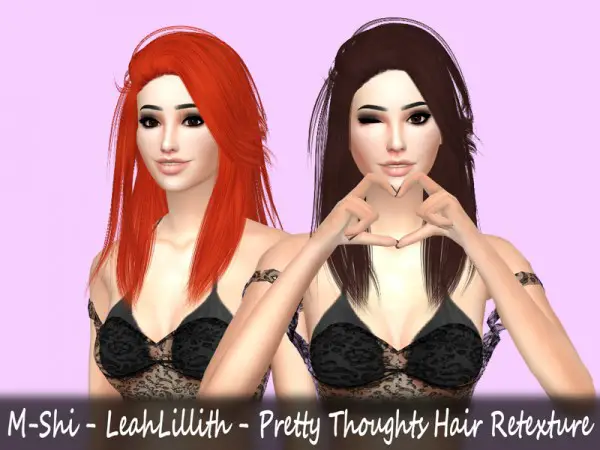 The Sims Resource: LeahLillith`s Pretty Thoughts hair retextured by mikerashi for Sims 4