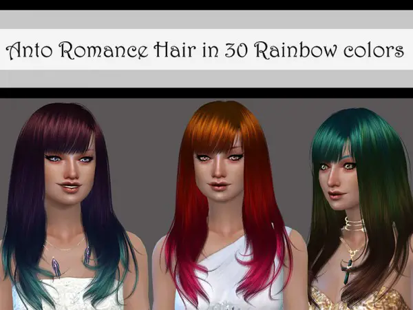The Sims Resource: Anto`s Romance Hair Rainbow Recolored by Lorwyn for Sims 4