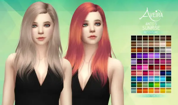 Aveira Sims 4: Anto’s Sunrise hair retextured for Sims 4