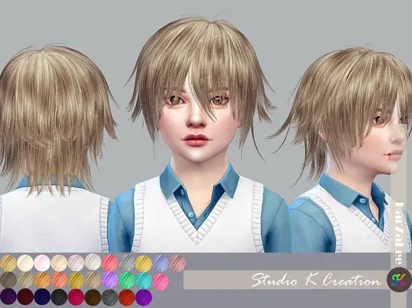 Studio K Creation: Animate hair 80   Yuji for kids for Sims 4