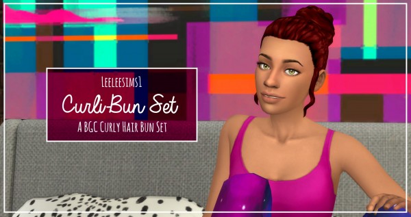 Simsworkshop: Curli Bun Set hair by leeleesims1 for Sims 4