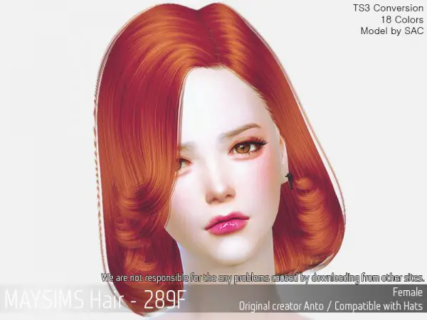 MAY Sims: May Hair 289F hair retextured for Sims 4