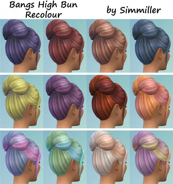 Mod The Sims: High Bun with Bangs hair recolour by Simmiller for Sims 4
