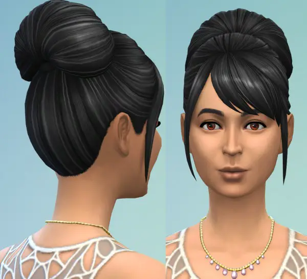 Mod The Sims: High Bun with Bangs hair recolour by Simmiller for Sims 4