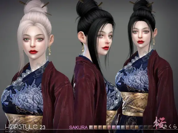 The Sims Resource: Sakura hair n23 by S Club for Sims 4