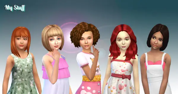 Mystufforigin: Girls Medium Hair Pack 7 for Sims 4
