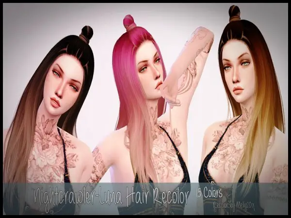 The Sims Resource: Nightcrawler`s Luna hair retextured by melly20x for Sims 4