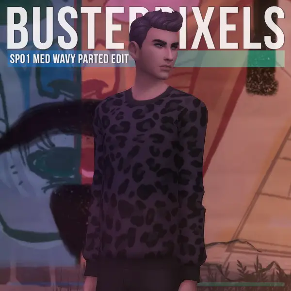 Busted Pixels: Med Wavy Parted hair retextured for Sims 4
