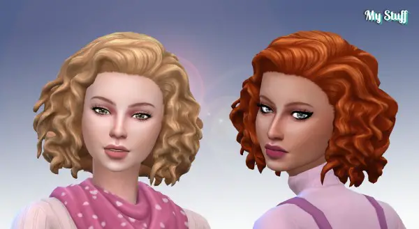 Mystufforigin: Medium Mid Curly hair retextured for Sims 4