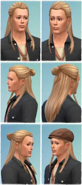Birksches sims blog: Halfup Messy Knot hair retextured for him for Sims 4