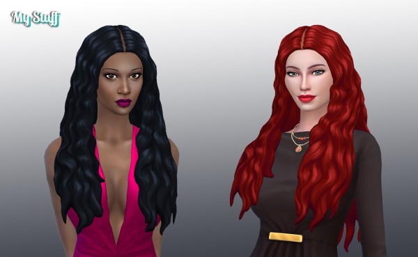 Mystufforigin: Wavy Middle Part hair retextured for Sims 4