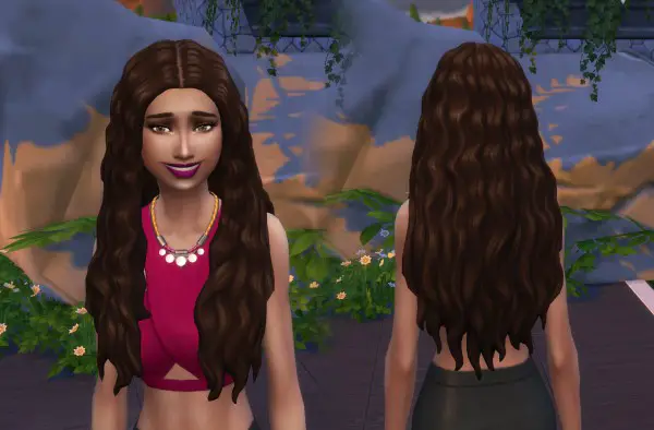 Mystufforigin: Wavy Middle Part hair retextured for Sims 4