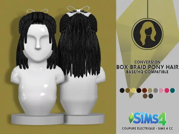 Coupure Electrique: Box braid pony hair converted for Sims 4