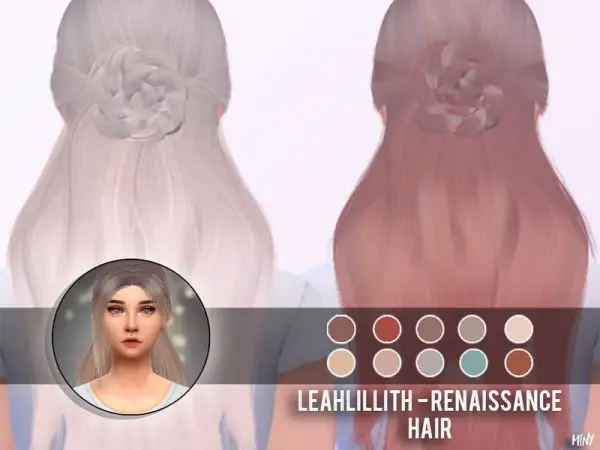 The Sims Resource: LeahLillith`s Renaissance Hair Recolored by Mineyy for Sims 4